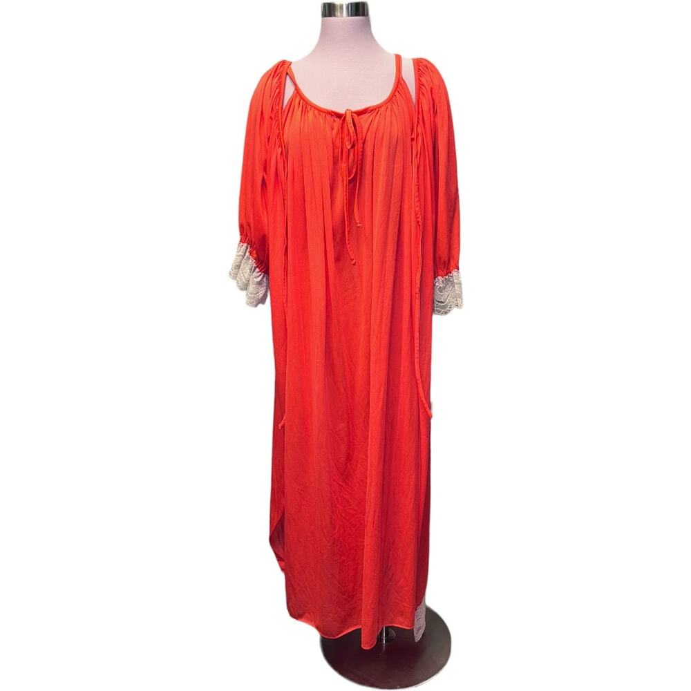 Vintage CATTANI of CALIFORNIA Gown Robe SET Flame Orange MarkedM/L Modern  S/M